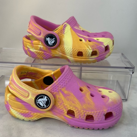 Crocs Children Iconic Comfort Classic Pink/Yellow/Orange Tie Dye Size C4 - Picture 8 of 9